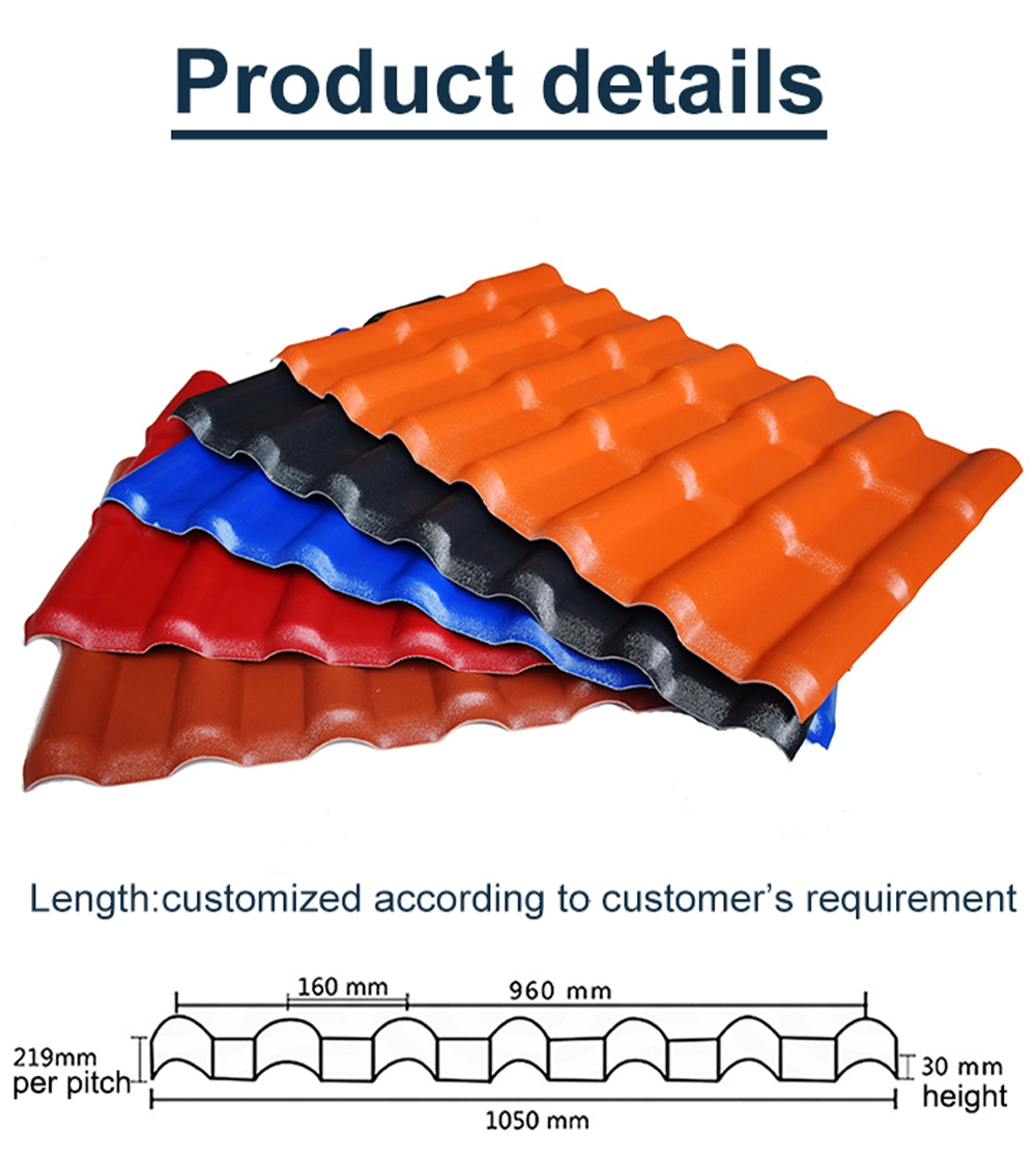 Lamina Teja Colonial Thermoplastic Anti-Impact PVC Corrugated Roofing Tiles 4 Layer ASA PVC Synthetic Resin Spanish Roof Sheet